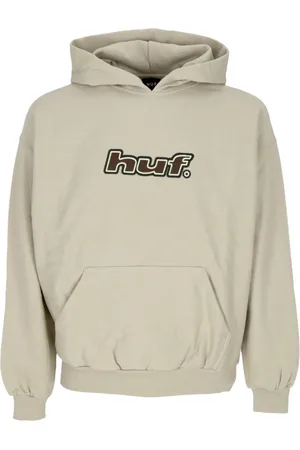 Huf Bluzy, Mężczyzna, Beżowy, XL, Bluza z kapturem z logo i aplikacją z polaru