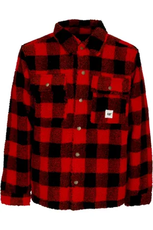 Caterpillar Kurtki, Mężczyzna, Wielobarwność, L, Poliester, Sherpa Pikowany Overshirt Czerwono-Czarny
