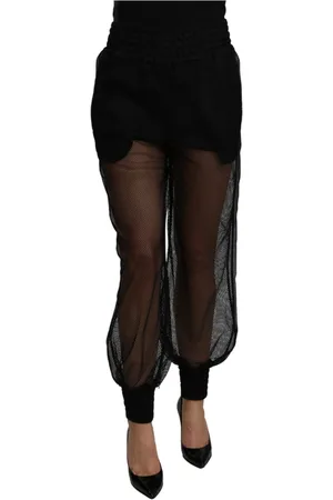 Dolce & Gabbana Spodnie, Kobieta, Czarny, 3XS, Poliester, Eleganckie spodnie dresowe z wysokim stanem z mieszanki jedwabiu