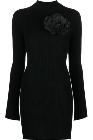 BLUMARINE Sukienki, Kobieta, Czarny, M, Sukienka Dzianinowa z Kwiatowym Detalem
