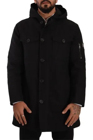 Dolce & Gabbana Płaszcze, Mężczyzna, Czarny, S, Bawełna, Elegancka Czarna Parka Kurtka z Kapturem