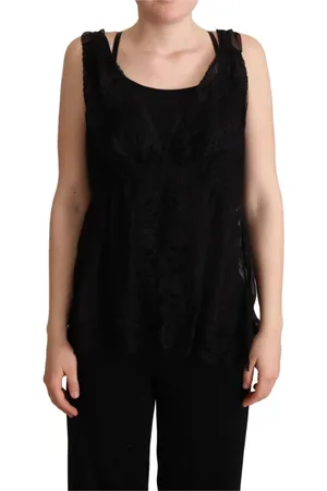 Dolce & Gabbana Koszulki, Kobieta, Czarny, L, Bawełna, Koronkowa Koszulka z Jedwabnej Mieszanki Czarna