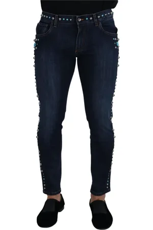 Dolce & Gabbana Jeansy, Mężczyzna, Niebieski, M, Bawełna, Bogate Jeansyy z Nitami