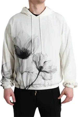 Dolce & Gabbana Bluzy, Mężczyzna, Biały, M, Bawełna, Elegancki Kwiatowy Jedwabny Hoodie