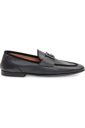 Dolce & Gabbana Buty, Mężczyzna, Czarny, 42 EU, Czarne płaskie buty Logo Plaque Mokasyny