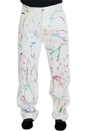 Dolce & Gabbana Jeansy, Mężczyzna, Biały, M, Eleganckie Biae Jeansyy z Nadrukiem Splash