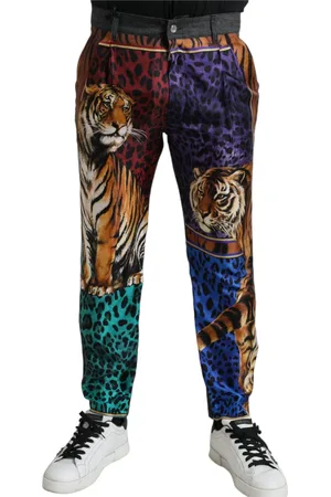 Dolce & Gabbana Jeansy, Mężczyzna, Wielobarwność, L, Bawełna, Wielokolorowe Dżinsy z Tygrysem Loose Print
