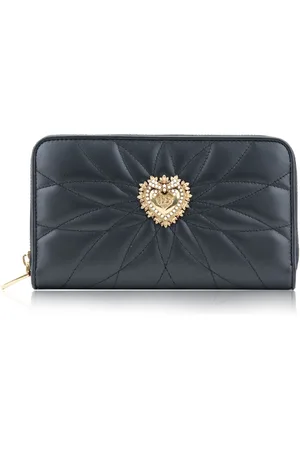 Dolce & Gabbana Akcesoria, Kobieta, Czarny, ONE SIZE, Pikowany portfel skórzany z Sakralnym Sercem