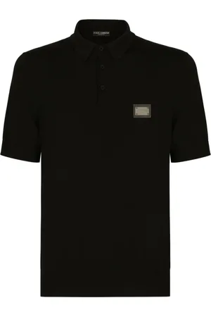 Dolce & Gabbana Koszulki, Mężczyzna, Czarny, XL, Czarna wełniana koszulka polo metalowe logo