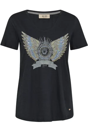 Mos Mosh Koszulki, Kobieta, Niebieski, XS, Bawełna, Deco Tee Top z motywem z koralików
