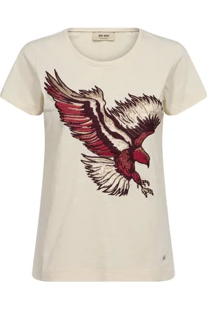 Mos Mosh Koszulki, Kobieta, Beżowy, M, Haftowany Eagle Tee Top T-Shirt