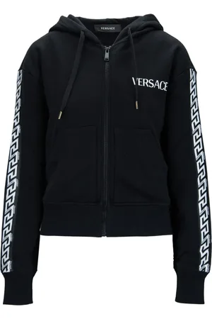 VERSACE Bluzy, Kobieta, Czarny, 2XS, Len, Bluza z kapturem i zamkiem błyskawicznym z detalami marki
