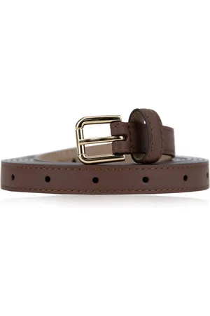 Dolce & Gabbana Akcesoria, Kobieta, brązowy, 90 CM, Złoty Logo Skórzany Pasek