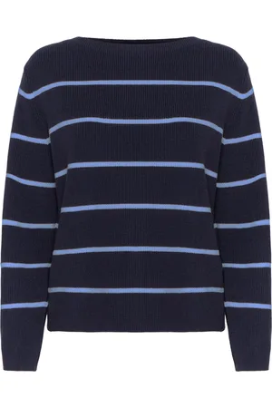 Ichi Swetry, Kobieta, Niebieski, M, Paski Sweter Stripy Total Eclipse Azureblue