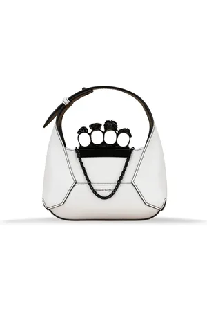 Alexander McQueen Torebki, Kobieta, Biały, ONE SIZE, Czarna skórzana torebka na ramię z czaszką