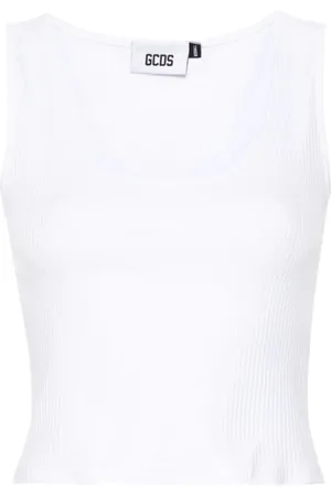 GCDS Koszulki, Kobieta, Biały, L, Bling Logo Tank Top
