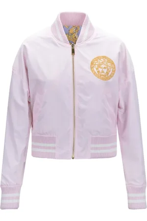 VERSACE Kurtki, Kobieta, Różowy, M, Wełna, Kurtka z Rękawami na Zamek i Lamówkami