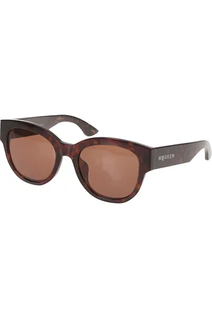 Alexander McQueen Akcesoria, Kobieta, brązowy, ONE SIZE, Prostokątne Okulary Przeciwsłoneczne z Metalowym T-Barem