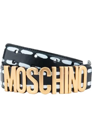 Moschino Akcesoria, Kobieta, Czarny, S, Skórzany pasek z pozłacanym logo