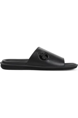 Giorgio Armani Buty, Mężczyzna, Czarny, 44 EU, Czarne Skórzane Sandały Stylowy Komfort