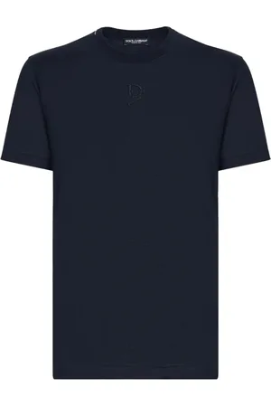 Dolce & Gabbana Koszulki, Mężczyzna, Niebieski, XL, Jedwabny T-shirt z logo granatowy
