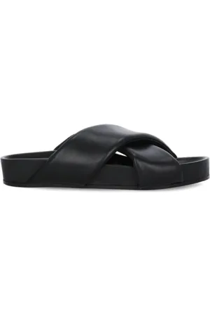 Jil Sander Buty, Mężczyzna, Czarny, 44 EU, Skóra, Czarne skórzane sandały z krzyżowymi paskami
