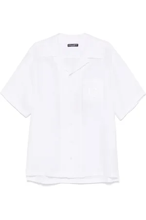 Dolce & Gabbana Koszule, Mężczyzna, Biały, XL, Biała lniana koszula z krótkimi rękawami