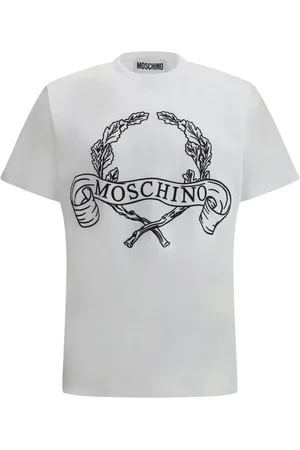 Moschino Koszulki, Mężczyzna, Biały, M, Monogramowa Koszulka z Bawełny Wyszywany Design