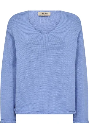 Mos Mosh Swetry, Kobieta, Niebieski, XS, Sweter z dekoltem w serek Hydrangea
