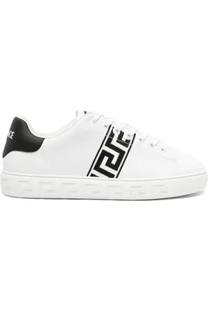 VERSACE Buty, Mężczyzna, Biały, 41 EU, Nylon, Białe Sneakersy z Haftem Greca