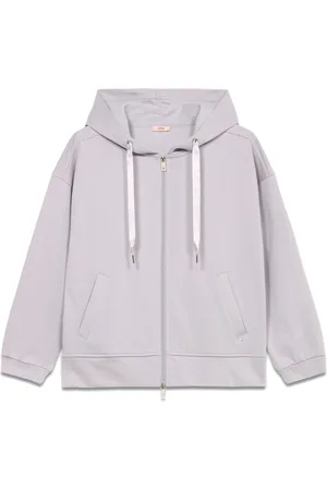 Oltre Bluzy, Kobieta, Szary, XL, Bawełna, Bluza z kapturem z mieszanki bawełny z zamkiem błyskawicznym