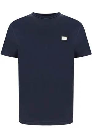 Dolce & Gabbana Koszulki, Mężczyzna, Niebieski, XL, Oversize Bawełniany T-shirt z Metalowym Monogramem