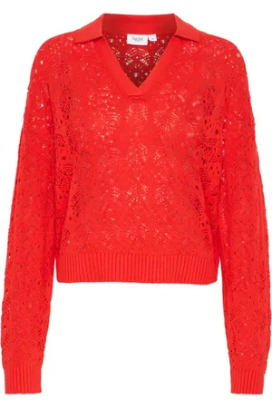 Saint Tropez Swetry, Kobieta, Czerwony, S, Bawełna, Czerwony Sweter Polo