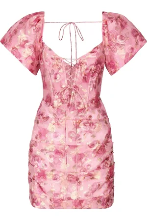 For Love & Lemons Sukienki, Kobieta, Różowy, L, Nylon, Różowe sukienki z przodu zapięcie