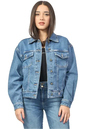 Guess Kurtki, Kobieta, Niebieski, S, Bawełna, Niebieska Kurtka Trucker z Jeansyu w Oversize