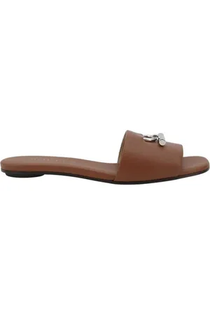 Alexander McQueen Buty, Kobieta, brązowy, 37 1/2 EU, Skórzane Sandały z Kwadratowym Nosem i Metalową Plakietką