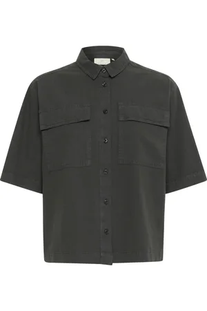 Kaffe Bluzki, Kobieta, Szary, 3XL, Czarna Ostryga Koszula Bluzka