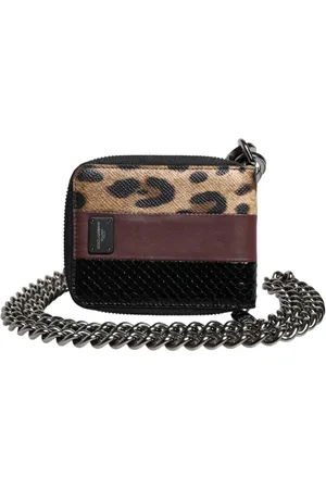 Dolce & Gabbana Akcesoria, Kobieta, Wielobarwność, ONE SIZE, Portfel na karty z nadrukiem leoparda i logo