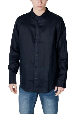 Armani Exchange Koszule, Mężczyzna, Niebieski, M, Lniana Koszula Długi Rękaw Kolekcja Wiosna/Lato