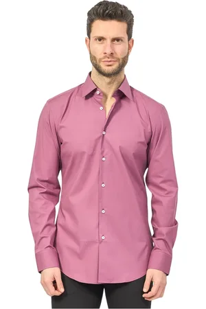 HUGO BOSS Koszule, Mężczyzna, Różowy, 3XL, Bawełna, Różowa koszula slim fit z długim rękawem