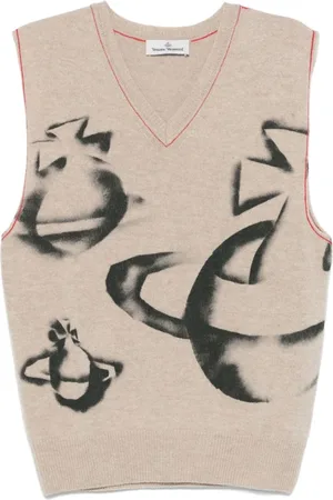 Vivienne Westwood Swetry, Mężczyzna, Szary, S, Beige V-Neck Sleeveless Sweater