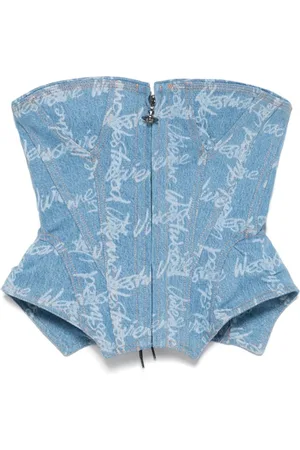Vivienne Westwood Koszulki, Kobieta, Niebieski, 2XS, Niebieski Top z Logo i Koronką