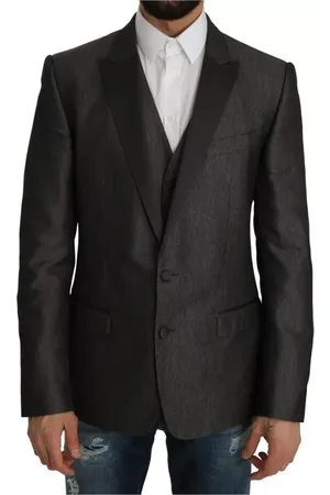 Dolce & Gabbana Kurtki, Mężczyzna, Szary, L, Szary Slim Fit Marynarka Teksturowana Tkanina