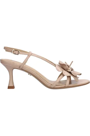 Lola Cruz Buty, Kobieta, Beżowy, 36 EU, Skóra, Skórzane sandały z kwiatem