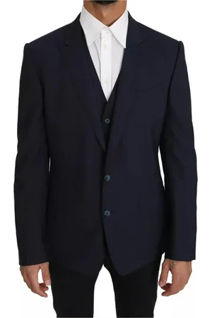 Dolce & Gabbana Kurtki, Mężczyzna, Niebieski, L, Niebieski Slim Fit Marynarka z Kamizelką