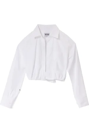 Moschino Bluzki, Kobieta, Biały, M, Biała Koszula Cropped z Elastycznym Dołem