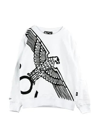 Boy London Bluzy, Mężczyzna, Biały, L, Bluza z okrągłym dekoltem Eagle Wingspan Biało-Czarna