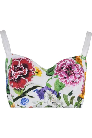 Dolce & Gabbana Koszulki, Kobieta, Wielobarwność, S, Kwiatowy crop top z bawełny