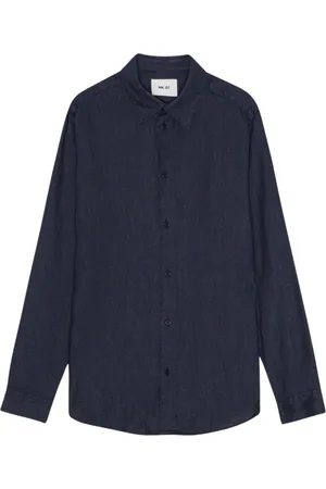 NN.07 Koszule, Mężczyzna, Niebieski, M, Navy Koszula z Lnu Premium