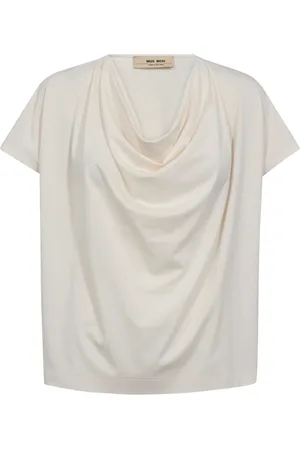 Mos Mosh Koszulki, Kobieta, Beżowy, XS, Poliester, Elegancki Zasłoniony Tee Top Ecru
